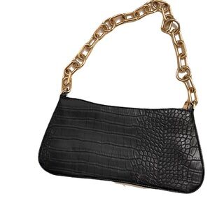 Black crocodile purse with gold chain